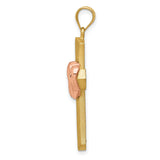 Passion Cross With Double Rose Gold Hearts Charm Pendant in Real 14k Multi-Tone Gold
