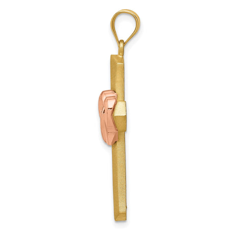 14k Multi-Tone Gold Cross Pendant with Rose Gold Hearts and Matte Finish