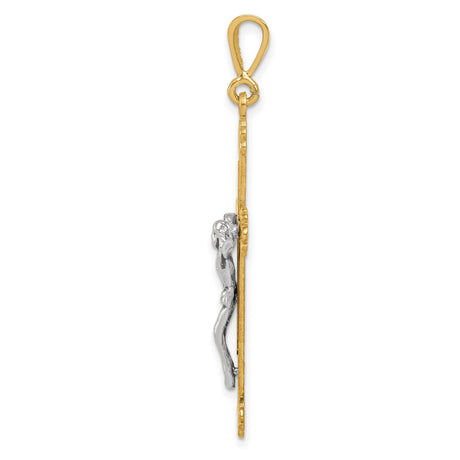 14k Two-Tone Gold Crucifix Cross Pendant with Sculpted Figure of Christ