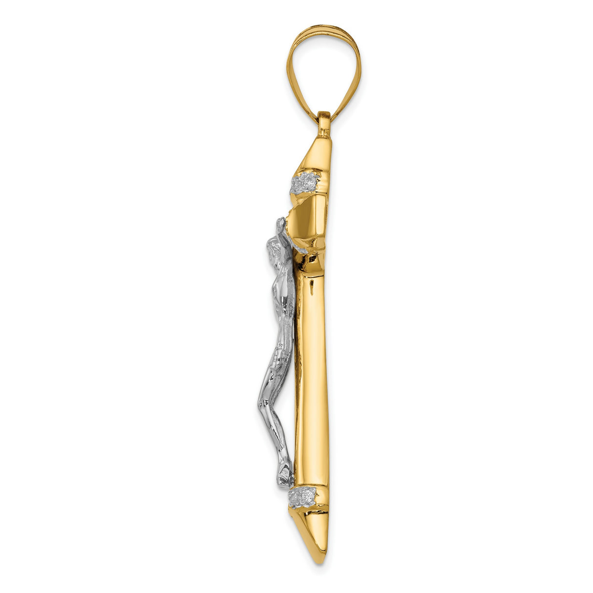 Latin Crucifix Charm Pendant in Real 14k Multi-Tone Gold