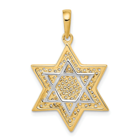 14k Yellow and Rhodium Gold Star of David Pendant with Lattice Design