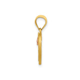 14k Two-Tone Gold Heart Pendant with Script Letter F and Rose Gold Floral Accent