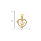 14k Two-Tone Gold Heart Pendant with Scripted Letter J and Rose Accent