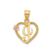 14k Two-Tone Gold Heart Pendant with Scripted Letter J and Rose Accent