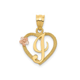 14k Two-Tone Gold Heart Pendant with Scripted Letter J and Rose Accent