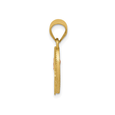 14k Two-Tone Gold Heart Pendant with Rose Gold Flower Accent and Script Letter J Charm