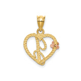 14k Two-Tone Gold Heart Pendant with Rose Gold Flower Accent and Script Letter J Charm