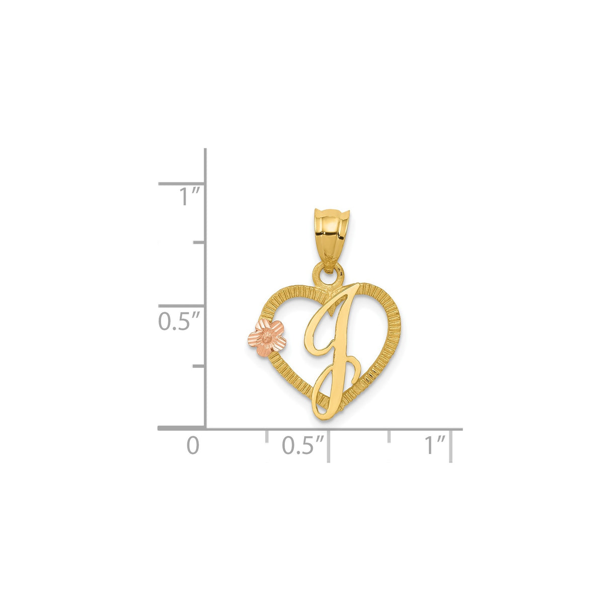 14k Two-Tone Gold Heart Pendant with Rose Gold Flower Accent and Script Letter J Charm