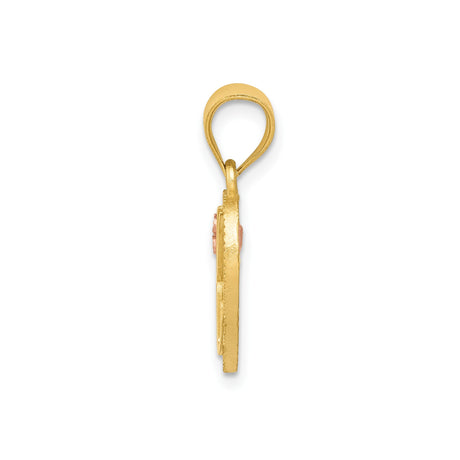 14k Yellow Gold Heart Pendant with Letter K and Rose Gold Flower Accent