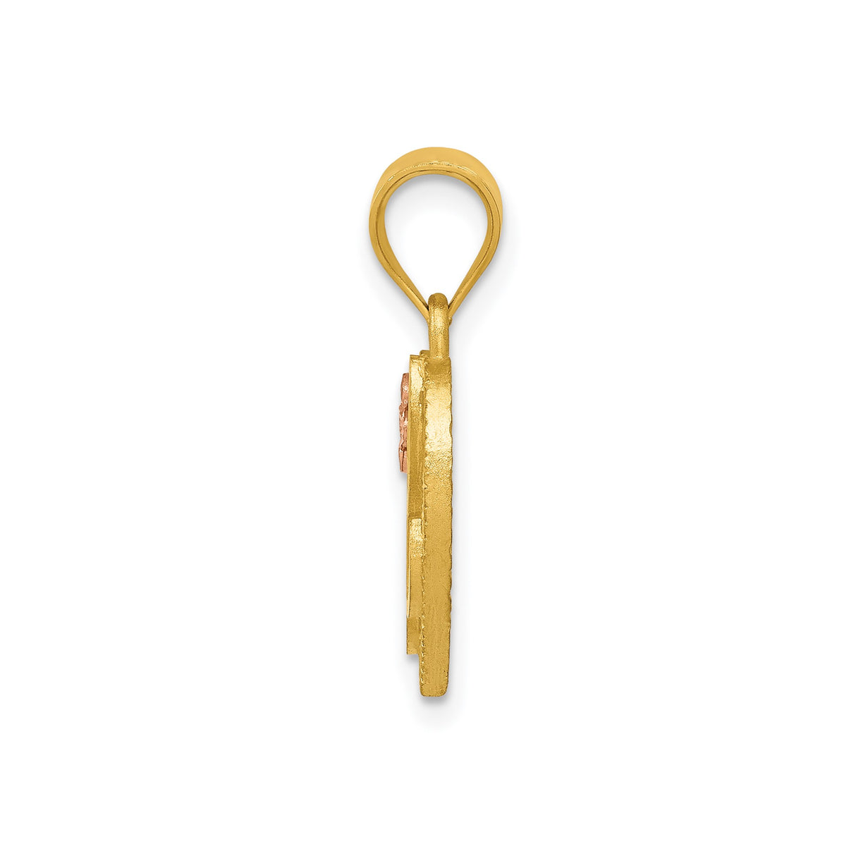 14k Yellow Gold Heart Pendant with Script Letter L and Rose Gold Flower Accent