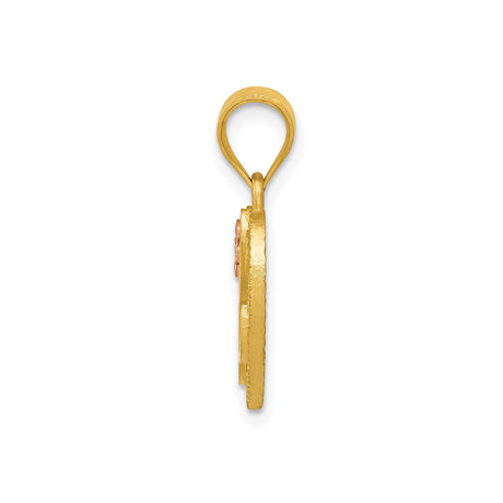 14k Yellow Gold Heart Pendant with Script Letter L and Rose Gold Flower Accent