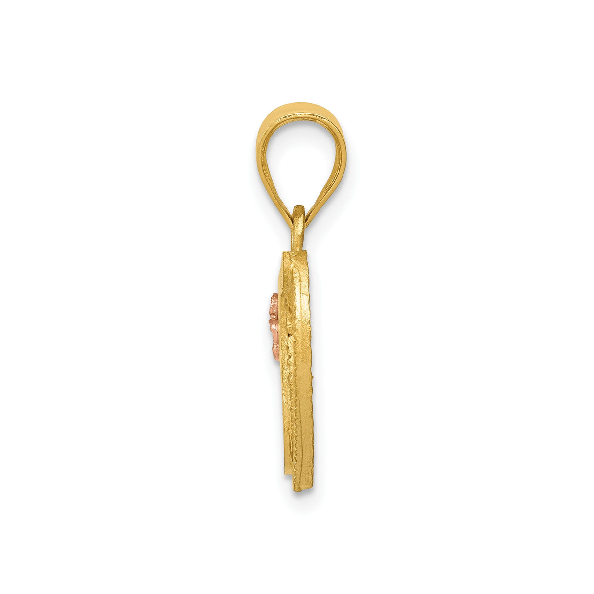 14k Two-Tone Gold Heart Pendant with Script Letter J and Rose Gold Flower Accent