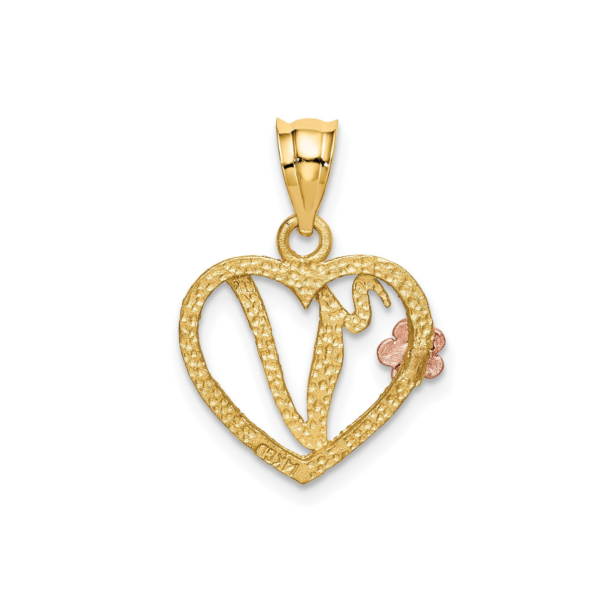 14k Two-Tone Gold Virgo Heart Pendant with Rose Gold Flower Accent
