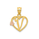 14k Two-Tone Gold Virgo Heart Pendant with Rose Gold Flower Accent