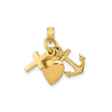 14k Yellow Gold Pendant with Cross, Heart, and Anchor Symbols of Faith, Hope, and Love