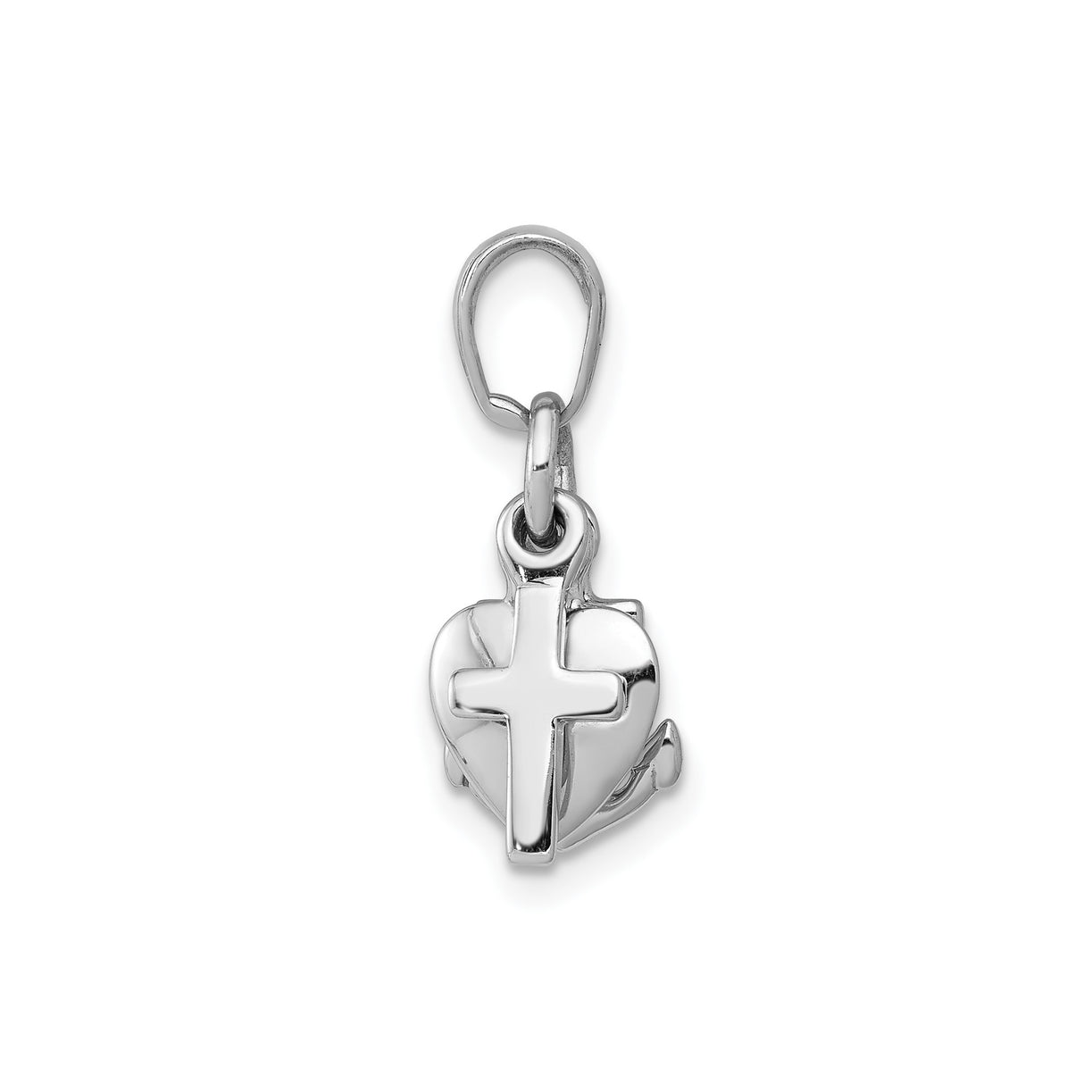 14k White Gold Pendant with Cross, Heart, and Anchor Symbols, Christian Faith Charm