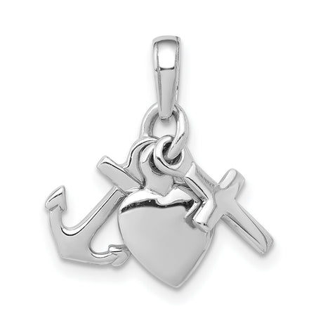 14k White Gold Pendant with Anchor, Heart, and Cross , Faith, Hope, and Love Theme