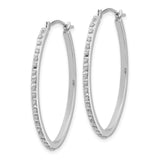 14k White Gold Oval Hoop Earrings with Channel Set Cubic Zirconia