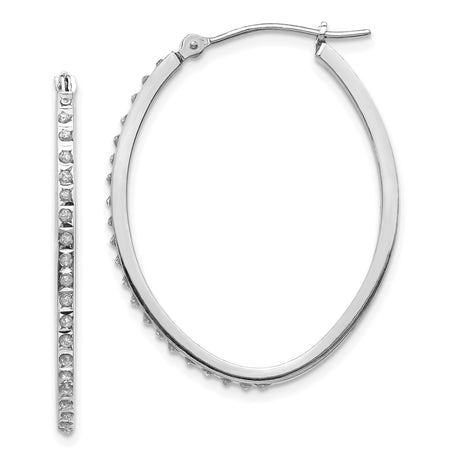 14k White Gold Oval Hoop Earrings with Channel Set Cubic Zirconia