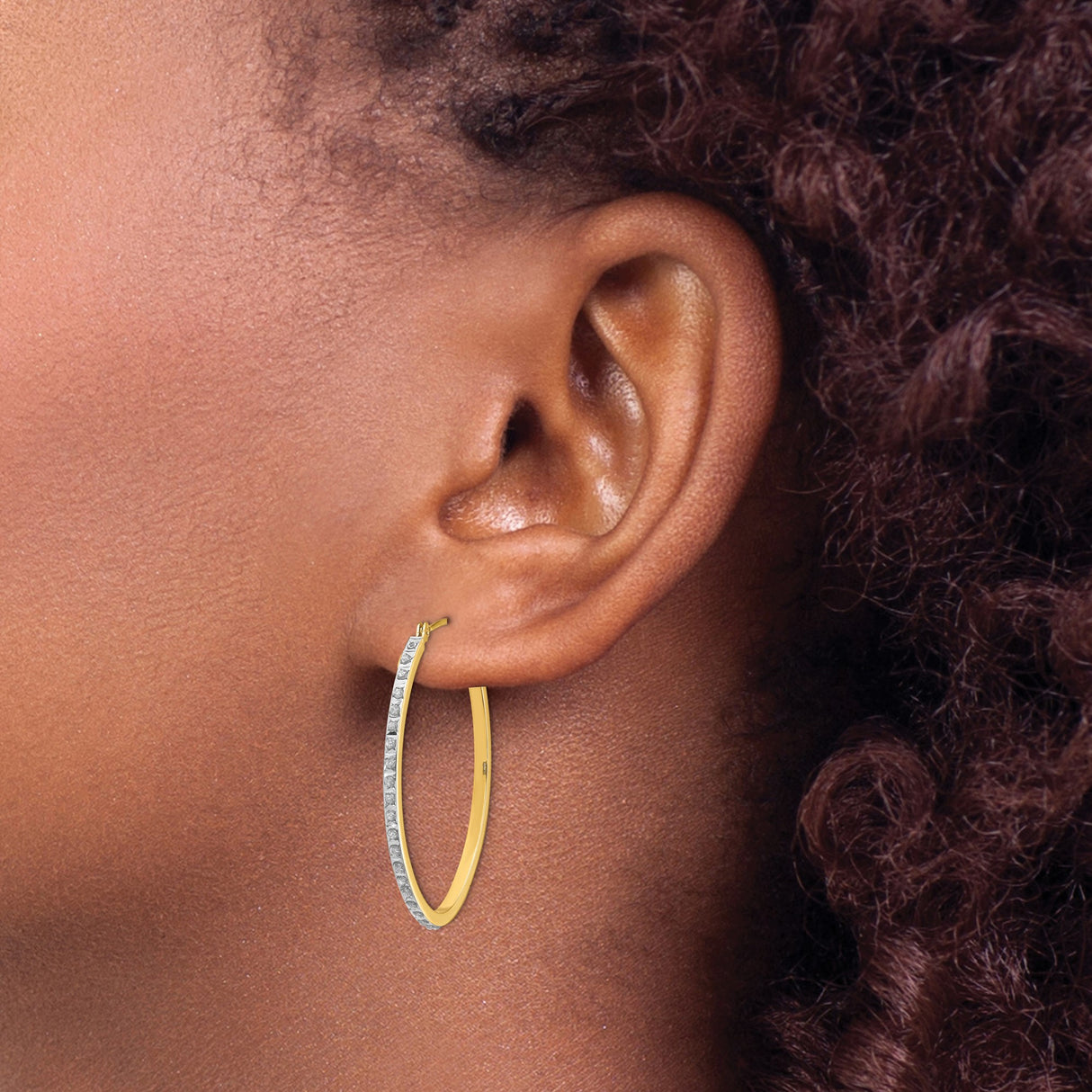 14k Yellow Gold Hoop Earrings with Round Cut Cubic Zirconia, Lightweight Modern Design