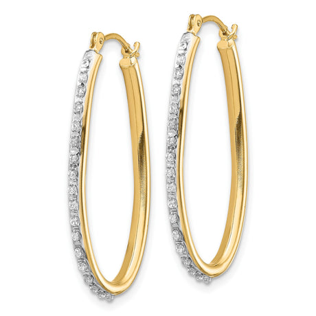 14k Yellow Gold Hoop Earrings with Diamond Accents, Twisted Two-Tone Oval Design for Women