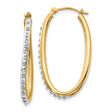 14k Yellow Gold Hoop Earrings with Diamond Accents, Twisted Two-Tone Oval Design for Women