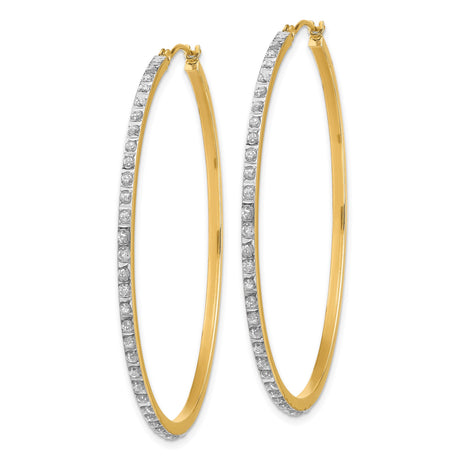 14k Yellow Gold Hoop Earrings with Diamond Accents, Sleek Round Lightweight Design for Women