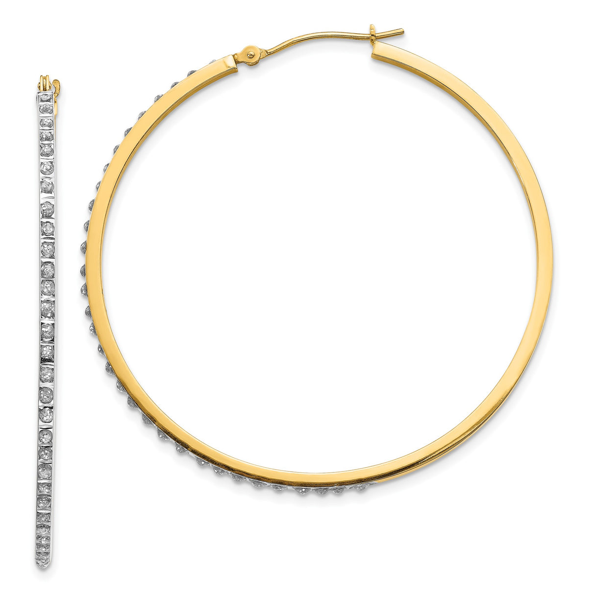 14k Yellow Gold Hoop Earrings with Diamond Accents, Sleek Round Lightweight Design for Women