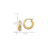 14k Yellow Gold Hoop Earrings with Channel Set Round Diamonds, Two-Tone Huggie Style