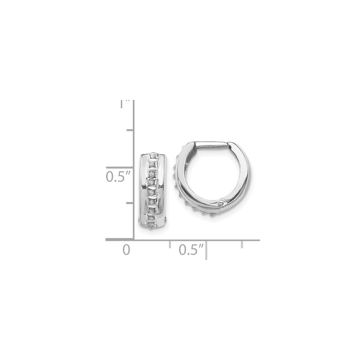 14k White Gold Diamond Huggie Hoop Earrings with Channel Set Round Diamonds