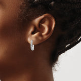 14k White Gold Diamond Huggie Hoop Earrings with Channel Set Round Diamonds