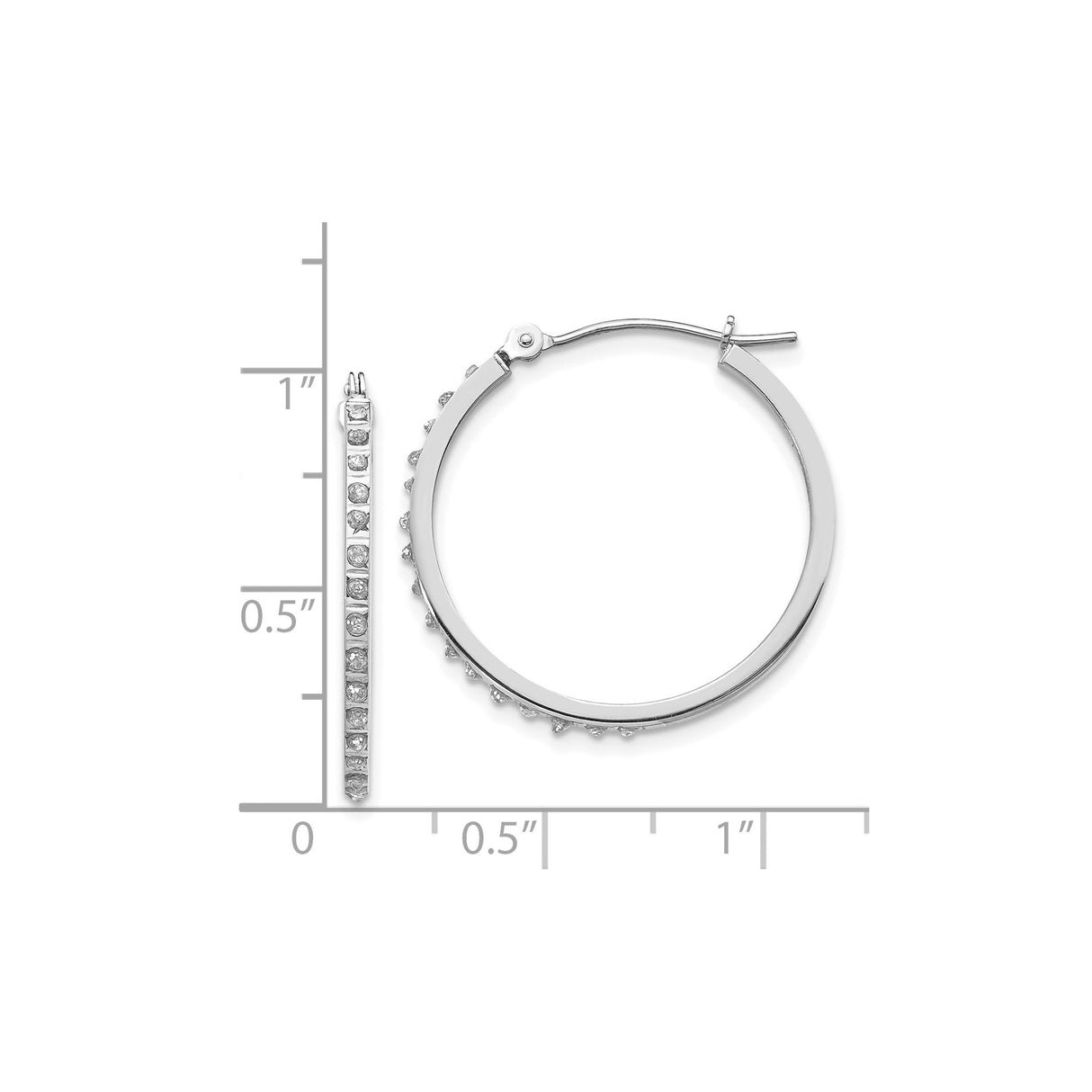 14k White Gold Hoop Earrings with Diamond Cut Design and Channel Set Cubic Zirconia