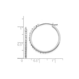 14k White Gold Hoop Earrings with Diamond Cut Design and Channel Set Cubic Zirconia
