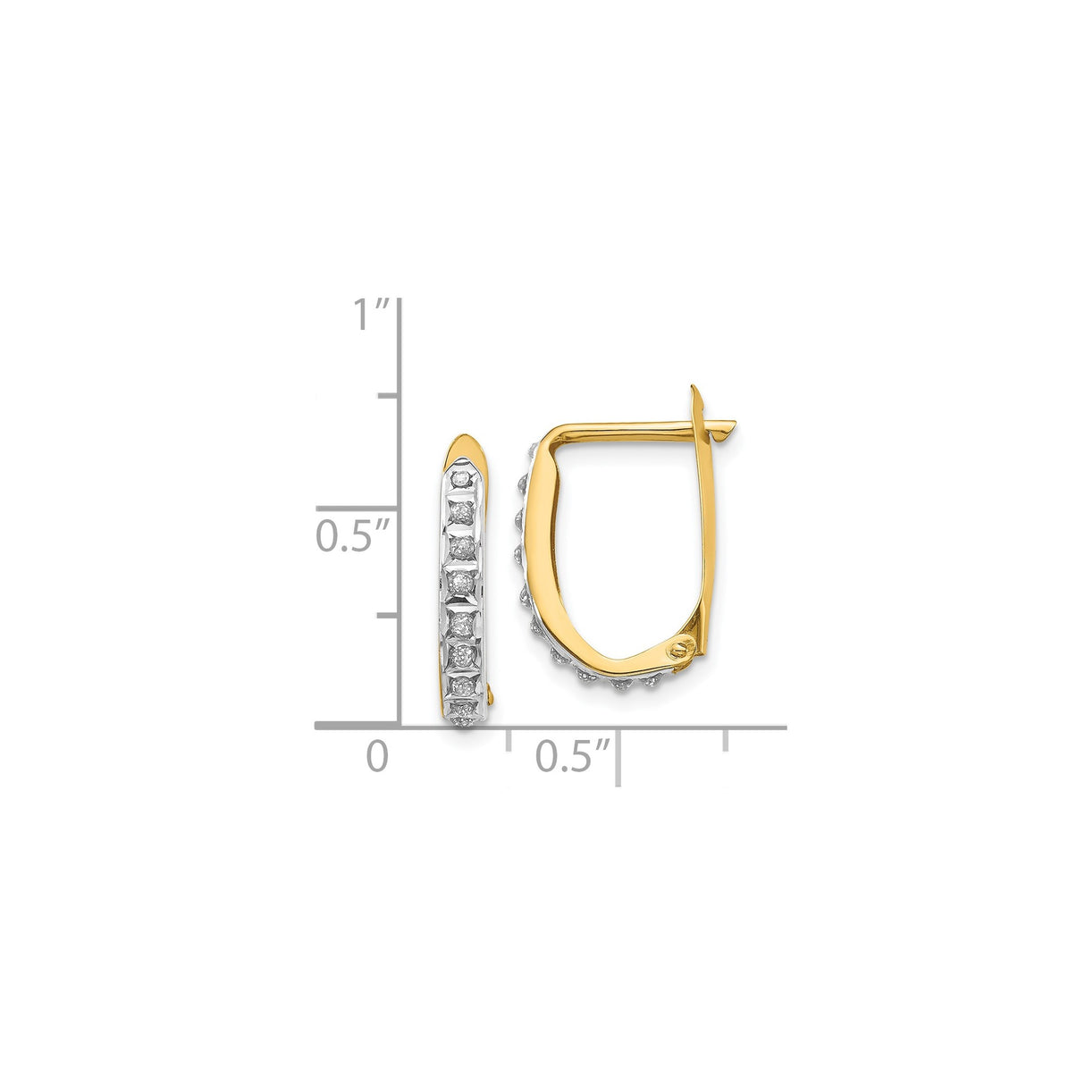 14k Yellow Gold and White Gold Hoop Earrings with Channel Set Diamonds, Two Tone Huggies
