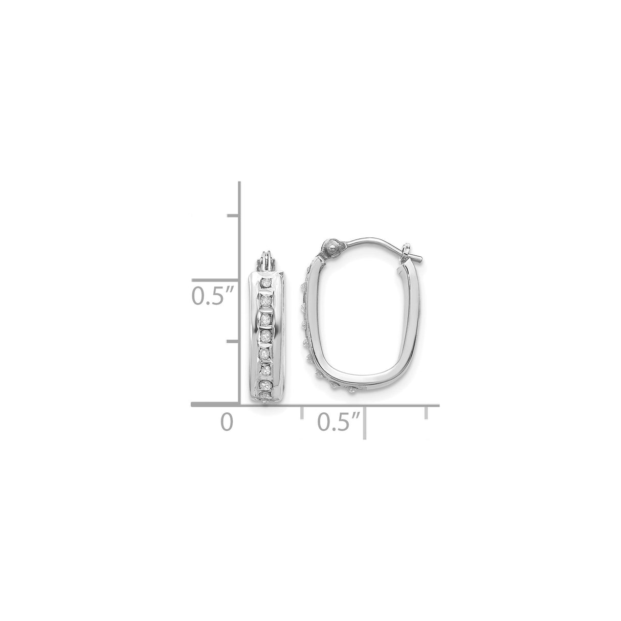 14k White Gold Hoop Earrings with Round Cut Diamonds in Channel Setting