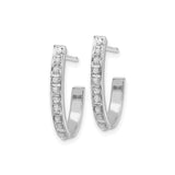 14k White Gold Diamond Hoop Earrings, Prong Set Round Stones, U-Shape Modern Design