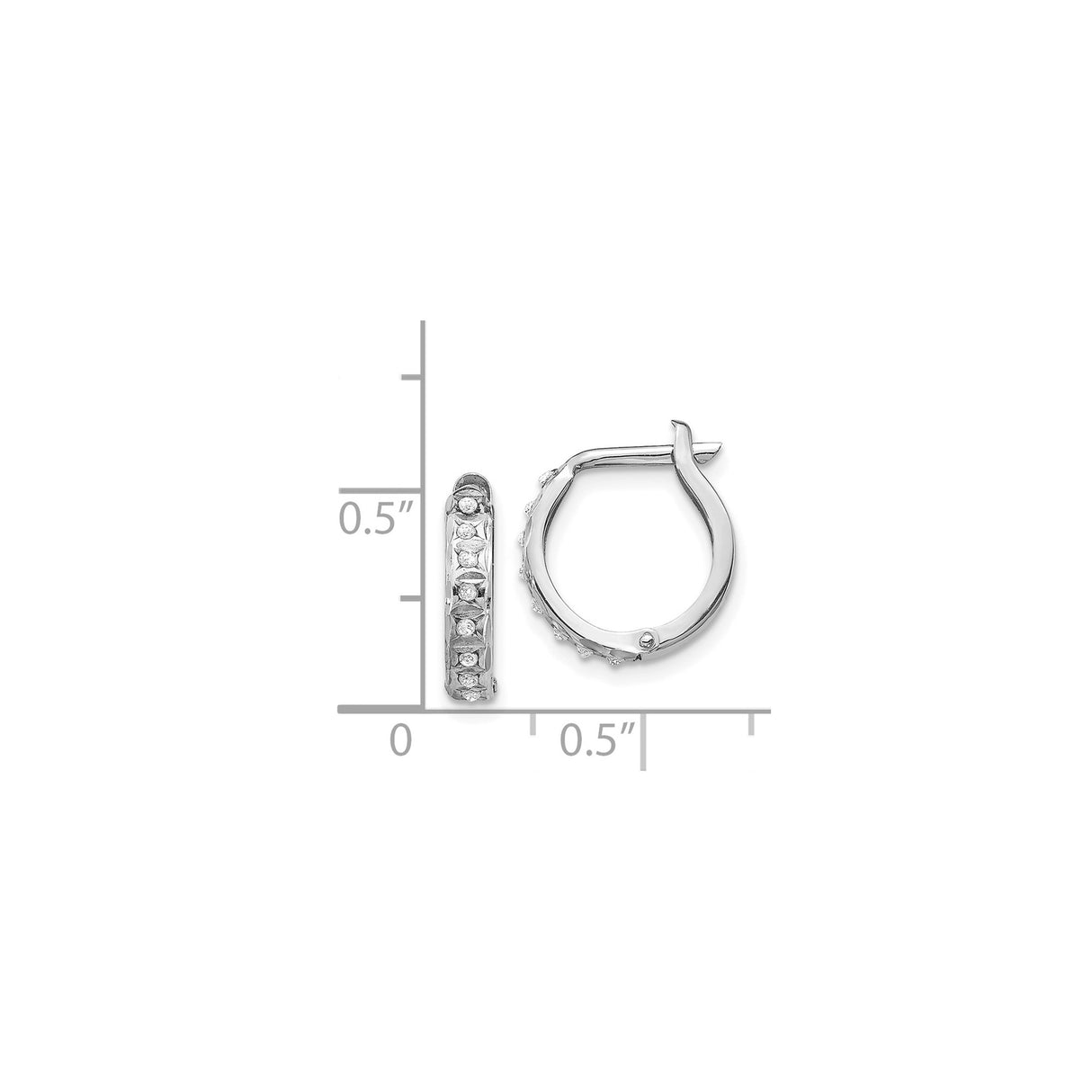 14k White Gold Hoop Earrings with Channel-Set Diamond Accents, Latch-Back Closure