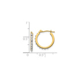 14k Yellow Gold Hoop Earrings with Cubic Zirconia, Two Tone Channel Set, Leverback Closure