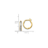 14k Yellow Gold Hoop Earrings with Diamond, White Gold Accents, Hinged Small Round Hoops