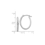 14k White Gold Oval Hoop Earrings with Channel Set Round Diamonds, Polished Finish
