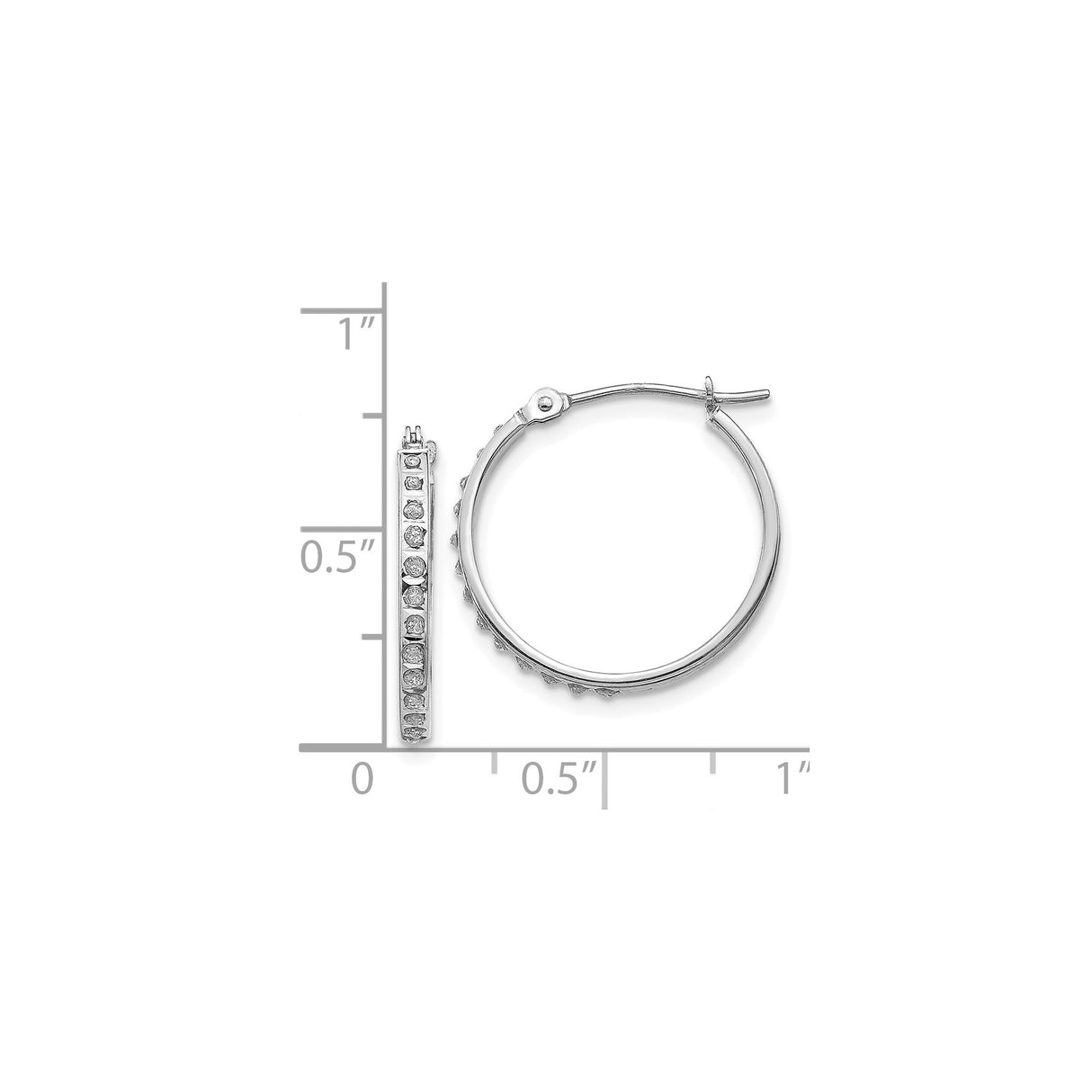 14k White Gold Hoop Earrings with Diamond Cut and Channel Set Cubic Zirconia