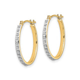14k Yellow Gold Hoop Earrings with Channel Set Round Cut Diamonds, Polished Modern Classic Style