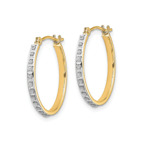 14k Yellow Gold Hoop Earrings with Channel Set Round Cut Diamonds, Polished Modern Classic Style