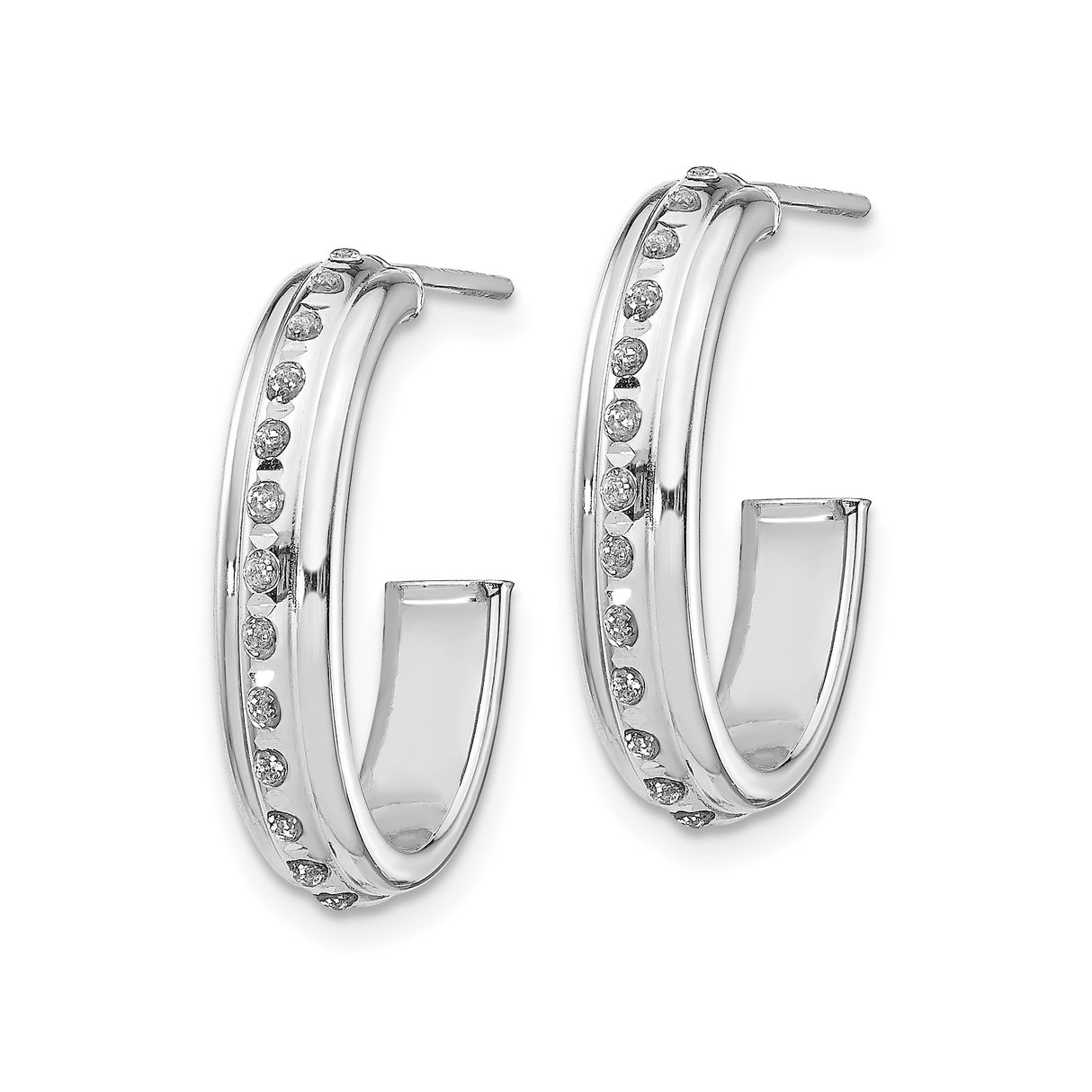 14k White Gold Hoop Earrings with Round Cut Diamonds in Channel Setting