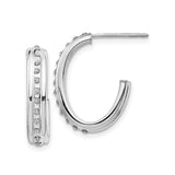 14k White Gold Hoop Earrings with Round Cut Diamonds in Channel Setting