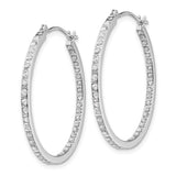 14k White Gold Hoop Earrings with Diamonds, Channel Set Round Design, Polished Finish