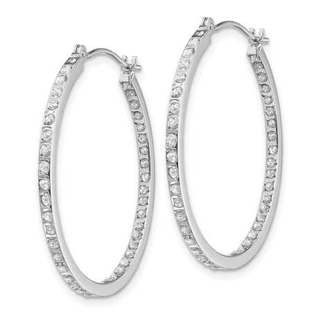 14k White Gold Hoop Earrings with Diamonds, Channel Set Round Design, Polished Finish