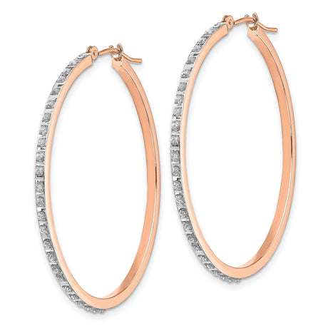 14k Rose Gold Hoop Earrings with Diamonds, Large Round Channel-Set Fashion Style