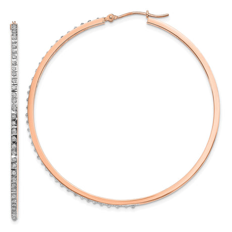 14k Rose Gold Hoop Earrings with Cubic Zirconia, Large Sparkling Statement Style for Women