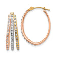 14k Tri Color Gold Hoop Earrings with Cubic Zirconia, Round Cut, Polished Finish